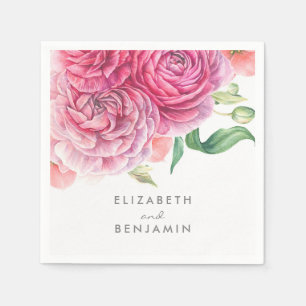 Pink Floral Watercolor Botanical Elegant Wedding Napkin