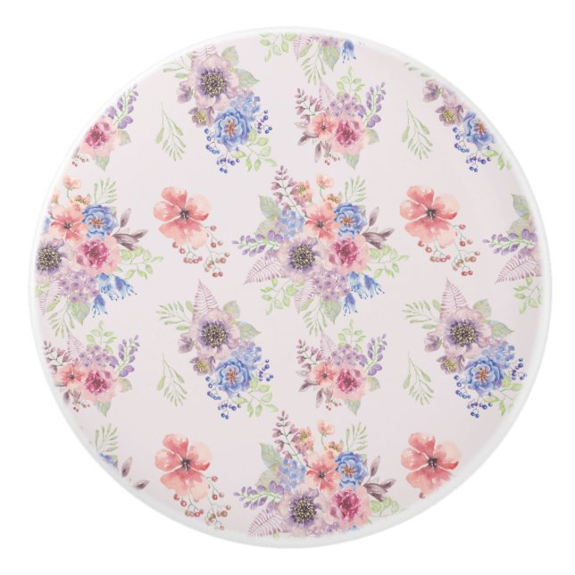 Pink Floral Watercolor Bouquet Ceramic Knob (Front)