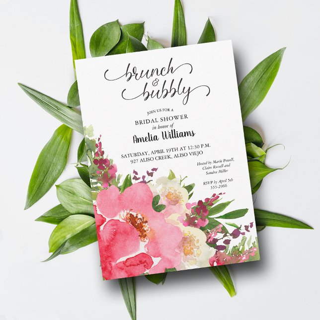 Pink Floral Watercolor Bridal Shower Invitation (Pink Floral Watercolor Bridal Shower Invitations - INSTANT DOWNLOAD and/or PRINTED)