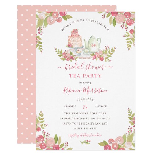 Pink Floral Watercolor Bridal Shower Tea Party Invitation Zazzle Ca
