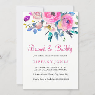 Pink Floral Watercolor Brunch & Bubbly Invite