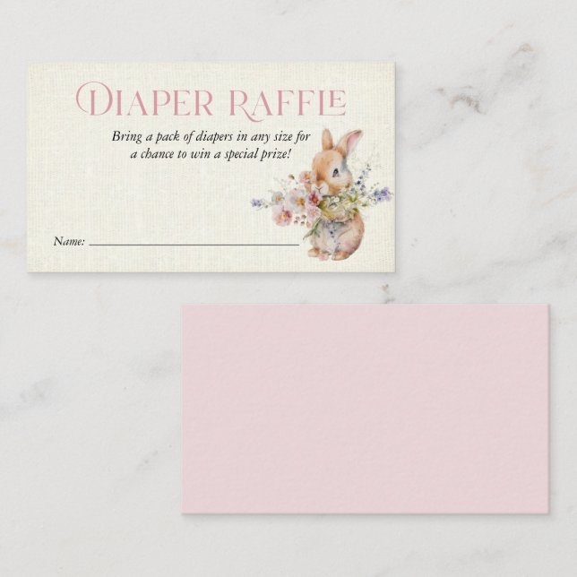 Pink Floral Watercolor Bunny Diaper Raffle Insert (Front/Back)