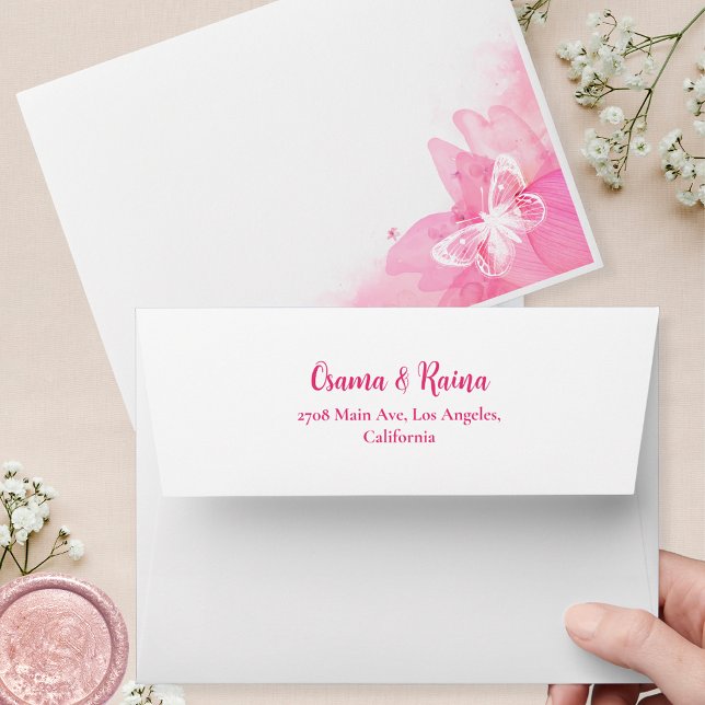 Pink Floral Watercolor Butterfly Wedding  Envelope (Creator Uploaded)
