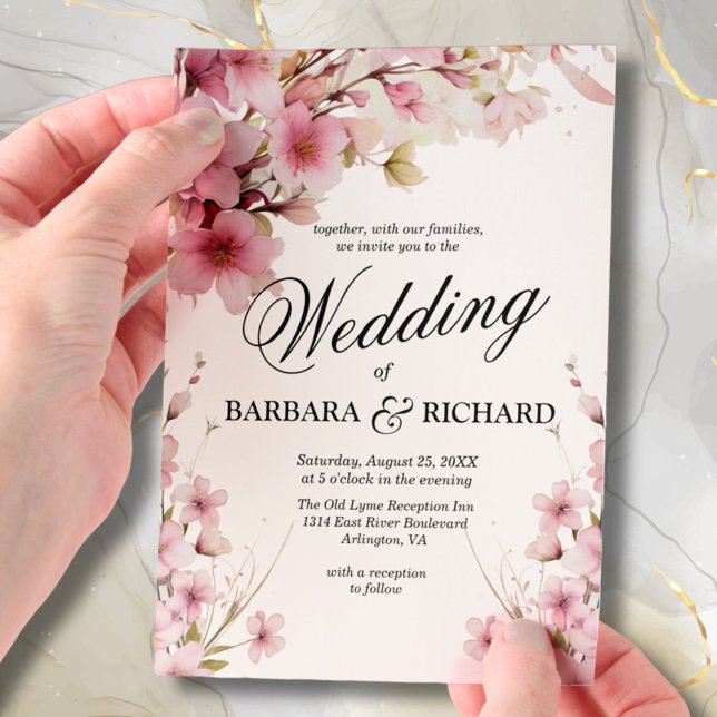 Pink Floral Watercolor Elegance Wedding  Vellum Invitations (Creator Uploaded)