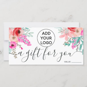 Pink floral watercolor girly logo gift certificate