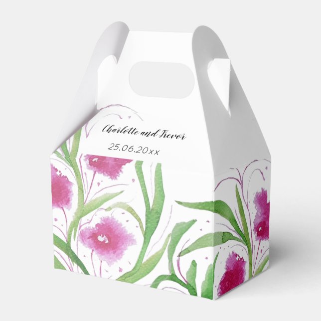 Pink Floral Watercolor Hand-painted Favor Box (Front Side)
