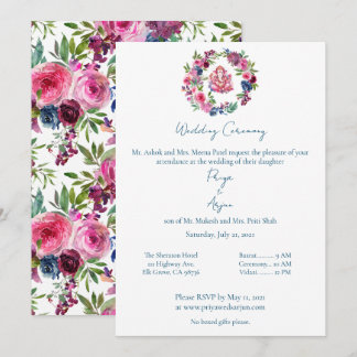 Pink Floral Watercolor Hindu Ganesh Wedding Invitation