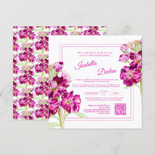 Pink floral watercolor live stream wedding QR Code Invitation