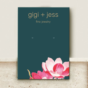 Pink Floral Watercolor Magnolia Earring Display Business Card