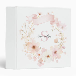 Pink Floral Watercolor Monogram Binder
