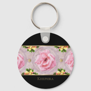 Pink Floral Watercolor Monogram Name Keychain