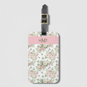Pink Floral Watercolor Monogram Polkadot  Luggage Tag