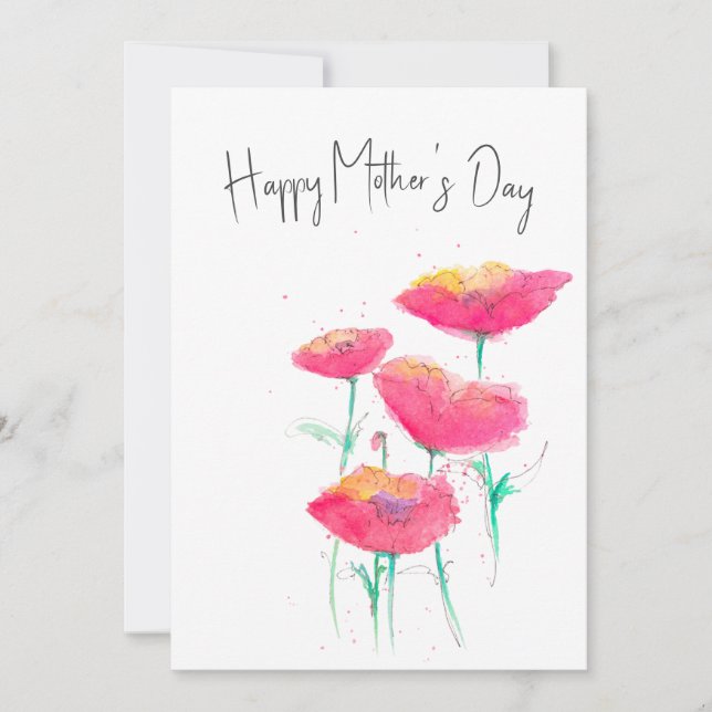 Pink Floral Watercolor Mother's Day Flat Card (Front)