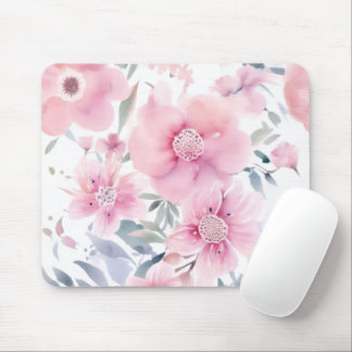 Pink Floral Watercolor Mouse Pad