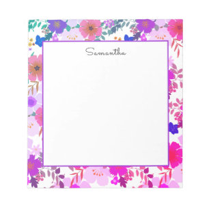 Pink Floral Watercolor Name  Notepad