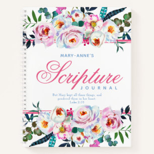 Pink Floral Watercolor Named Scripture Notebook