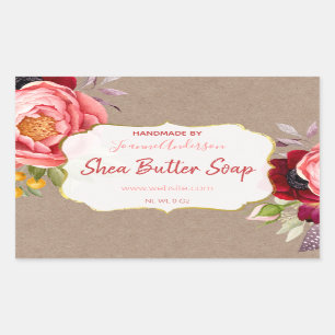 Pink Floral Watercolor On Kraft Shea Butter Soap Sticker