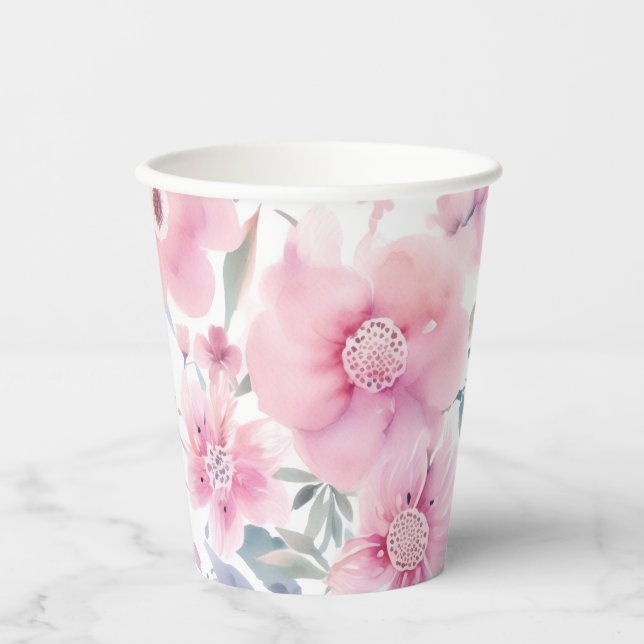 Pink Floral Watercolor  Paper Cups (Front)