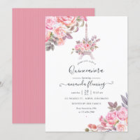 Pink Floral Watercolor Paris Quinceañera
