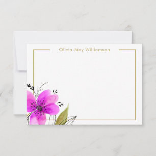 Pink Floral Watercolor Personalized Stationery Card