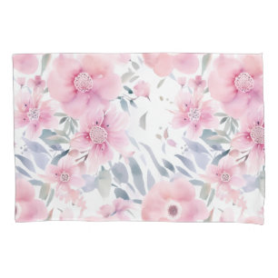 Pink Floral Watercolor  Pillowcase