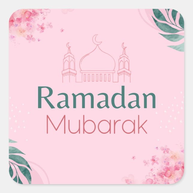 Pink Floral Watercolor Ramadan Mubarak Sticker  (Front)