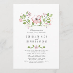 Pink Floral Watercolor Rehearsal Dinner Invitation