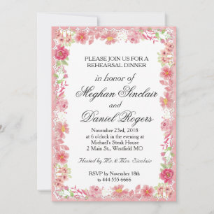 Pink Floral Watercolor Rehearsal Dinner Invitation