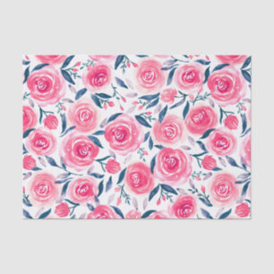Pink Floral Watercolor Roses Pattern Tissue Paper