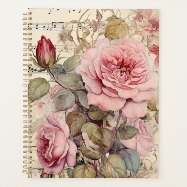 Pink Floral Watercolor Roses Planner (Front)