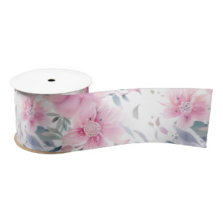 Pink Floral Watercolor Satin Ribbon