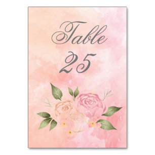Pink Floral Watercolor Script Wedding Table Number