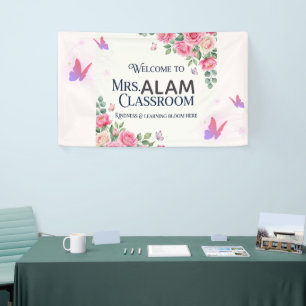 Pink Floral Watercolor Teacher Classroom Welcome P Banner