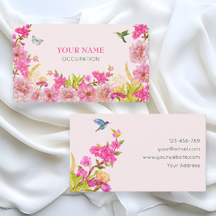 Pink Floral watercolor tropical bird Business Card