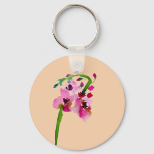Pink floral watercolor verbascum blush flower keychain