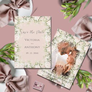Pink Floral Watercolor Vintage Wedding  Save The Date