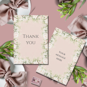Pink Floral Watercolor Vintage Wedding  Thank You Card