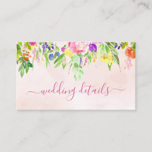 Pink Floral Watercolor Wedding Enclosure Card