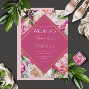Pink Floral Watercolor Wedding Invitation