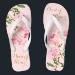 Pink Floral Watercolor Wedding Maid of Honour Flip Flops<br><div class="desc">These personalized flip flops feature an elegant aesthetic design of pink peony flowers watercolor painting. The beautiful flip flops are a memorable gift for wedding party members: bride, bridesmaids, mother of the bride, maid of honour... They will add a stylish dose of glam to your wedding day, bachelorette party, or other celebration. ♥Customize...</div>