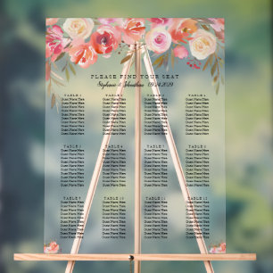 Pink Floral Watercolor Wedding Seating Chart