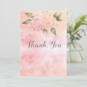 Pink Floral Watercolor Wedding Thank You Card