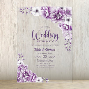 Pink Floral Wedding After Party Acrylic Invitations