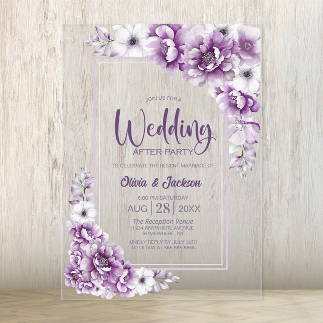 Pink Floral Wedding After Party Acrylic Invitations (Creator Uploaded)
