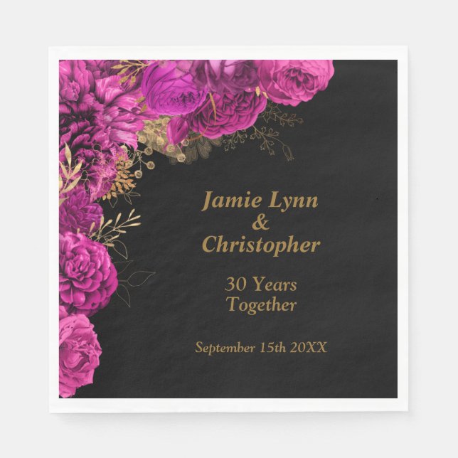Pink Floral Wedding Anniversary Napkins (Front)