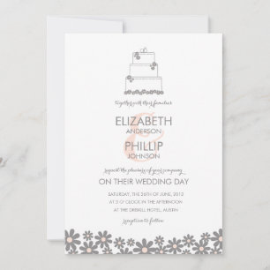 Pink Floral Wedding Cake Invitation