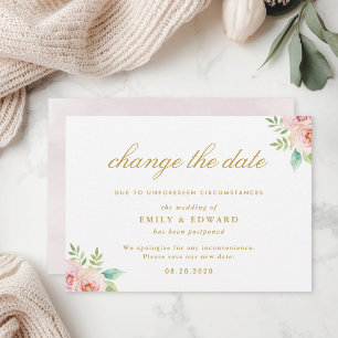 Pink Floral Wedding Change the Date Card