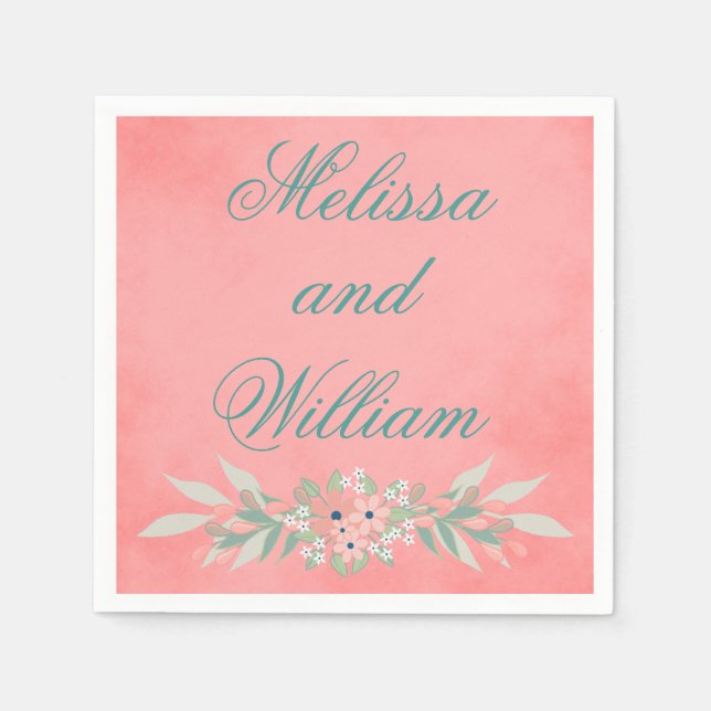 Pink Floral Wedding Couple Napkin (Front)