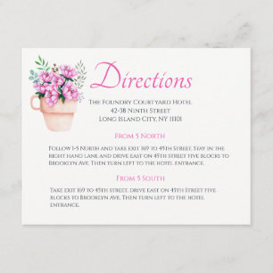 Pink Floral Wedding Directions Watercolor Flower Enclosure Card