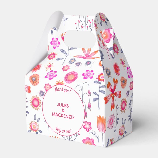 Pink Floral Wedding Favor Box (Front Side)